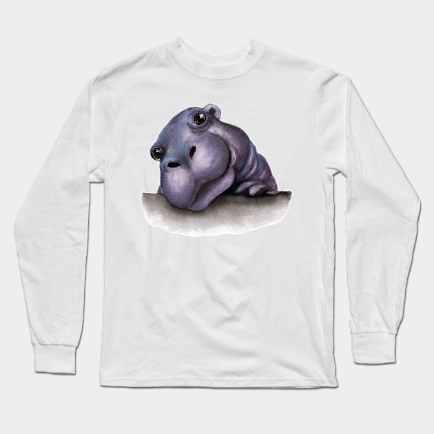 Cute baby hippo Long Sleeve T-Shirt by Funsize-Art